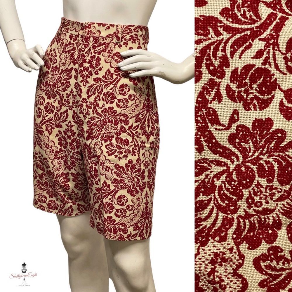 VINTAGE 1950s early 1960s Baroque Floral High Waist Long Walking Shorts 6 8 S M
